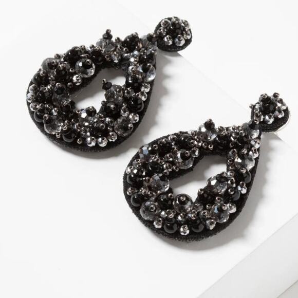 Lori Weitzner Clio Statement Earrings Charcoal Black Drop Earrings Sparkle - Picture 1 of 6
